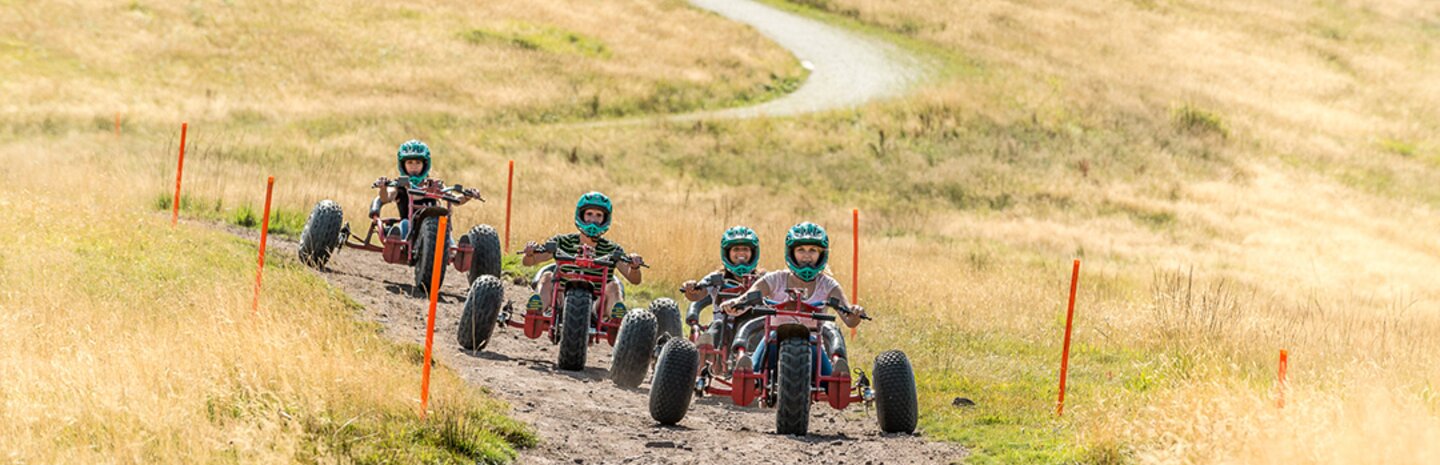 Bild von einer Gruppe beim Downhill-Cart fahren